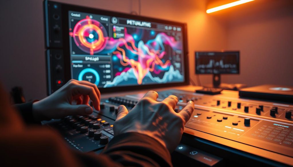 A visually stunning scene of a skilled digital artist meticulously tuning a futuristic visual dashboard. In the foreground, a pair of hands gracefully manipulate sliders, knobs, and buttons, fine-tuning intricate parameters. The middle ground features a holographic display showcasing vibrant, abstract visualizations, pulsing with dynamic energy. The background is dominated by a sleek, minimalist workspace bathed in warm, directional lighting, creating a sense of focus and technical mastery. The overall atmosphere conveys a blend of precision, creativity, and a deep understanding of the art of visual tuning. A visually stunning scene of a skilled digital artist meticulously tuning a futuristic visual dashboard. In the foreground, a pair of hands gracefully manipulate sliders, knobs, and buttons, fine-tuning intricate parameters. The middle ground features a holographic display showcasing vibrant, abstract visualizations, pulsing with dynamic energy. The background is dominated by a sleek, minimalist workspace bathed in warm, directional lighting, creating a sense of focus and technical mastery. The overall atmosphere conveys a blend of precision, creativity, and a deep understanding of the art of visual tuning.